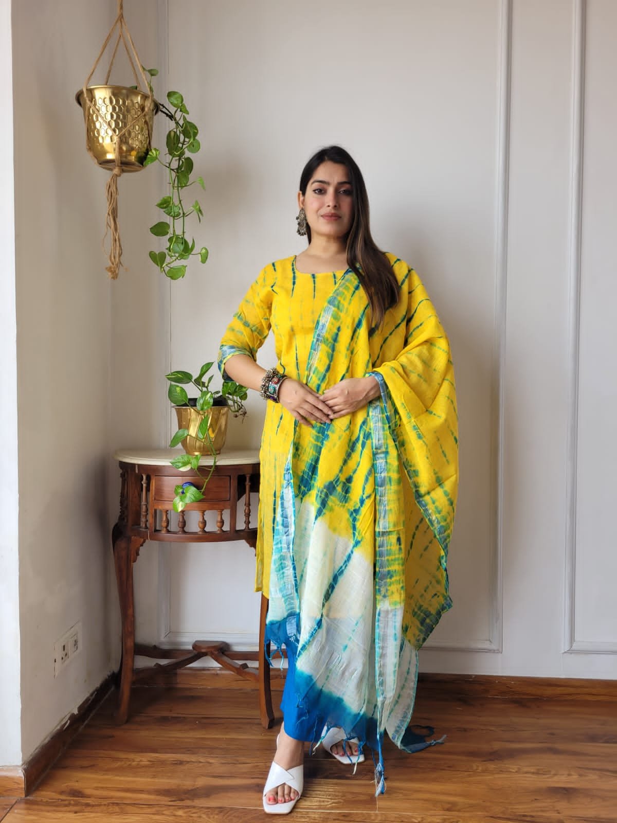 Yellow Bagru Hand Block Printed Linen Suit Set